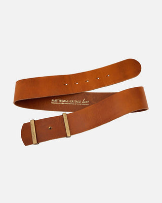 Julia Wide Leather Waist Belt with Gold Accents in Camel brown