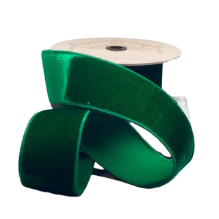 Just Emerald 2.5" Velvet Faux Dupion Back Ribbon - Sold by the Foot