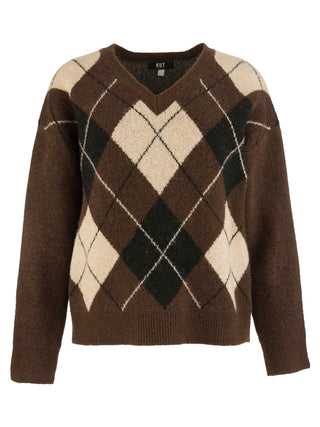Kimberly V-Neck Argyle Knit Sweater