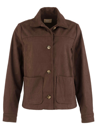 Kut Dakota Button Front Jacket in Chocolate brown collar suede