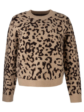 Beige sweater with leopard print pattern on a white background