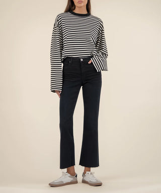 Kut Kelsey High Rise Ankle Flare with Raw Hem in Black denim jeans