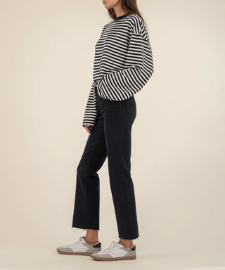 Kut Kelsey High Rise Ankle Flare with Raw Hem in Black denim jeans