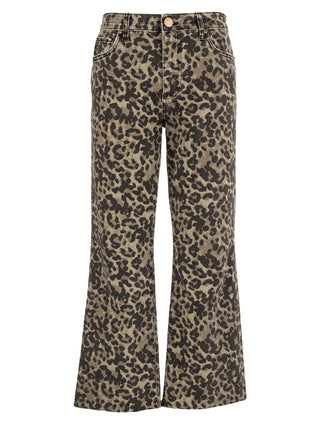 Kut Kelsey High Rise Ankle Flare with Raw Hem in Tan/Brown animal print cheetah tan brown