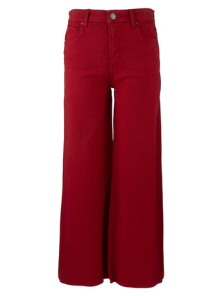 Kut Meg High Rise Wide Leg Raw Hem Jeans in Ruby Red