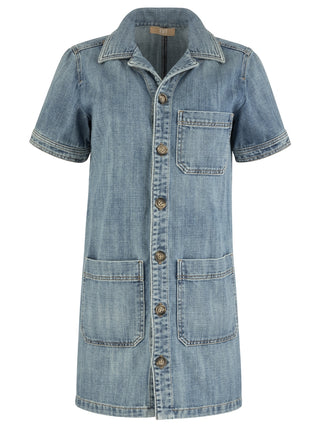 Kut Parker Denim Dress with Button Front and Pockets in Unfailing Wash