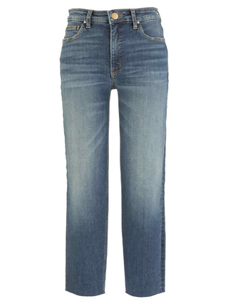Kut Rachael High Rise Mom Jeans with Raw Hem in Devotee blue medium wash distressed
