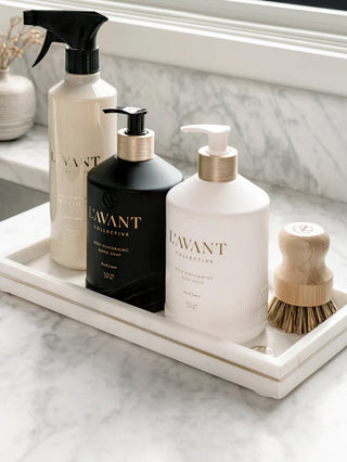 Set of Lavant products on a marble surface with a white tray
