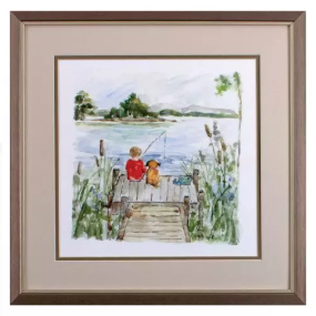 Lake Artwork Assorted boy dog fish lake dock