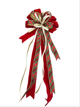 Large Asher Plaid Christmas Bow red ivory green velvet gold