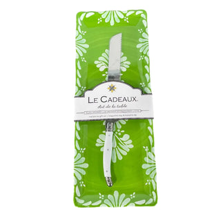 Le Cadeaux Paloma Green Baguette Tray with Bread Knife