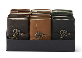 Leather Handcrafted Unlined 4.5" Journal with Antique Key Assorted brown black grey blue pink camel beige