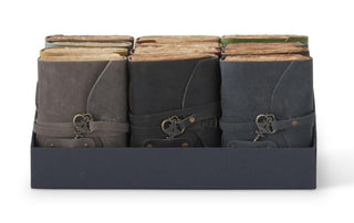Leather Handcrafted Unlined 6" Journal with Antique Key Assorted blue brown black pink green gray
