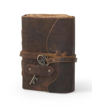 Leather Handcrafted Unlined 6" Journal with Antique Key Assorted brown