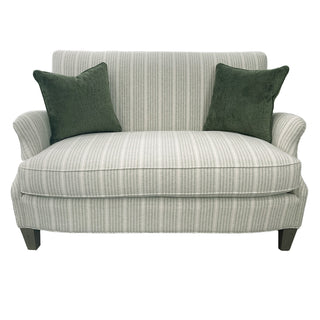 Leland Settee in Green Tea stripe upholstered upholstery