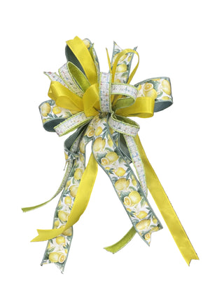 Lemon Time Bow green yellow tweed satin boucle ribbon
