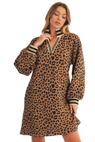 Leopard Textured Shift Dress in Toffee