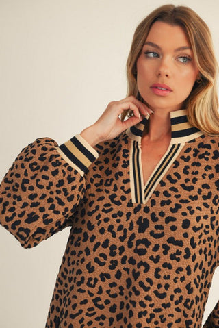 Leopard Textured Shift Dress in Toffee
