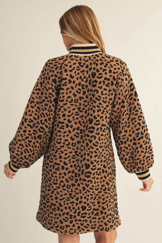 Leopard Textured Shift Dress in Toffee