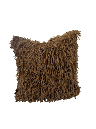 Lexington Brown Square Throw Pillow 22" x 22"
A square brown shaggy throw pillow with long, curly faux fur-like strands.