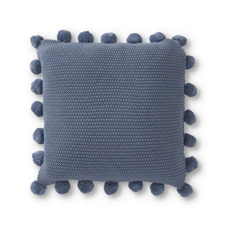 Light Blue Knit Pillow with Pompom Trim