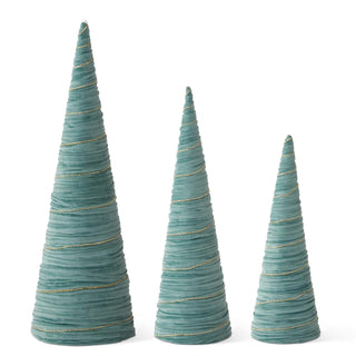 Light Green Velvet Wrapped Cone Tree with Gold Garland Assorted