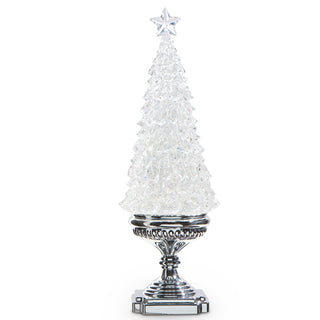 Lighted Tree with Silver Swirling Glitter elegant holiday decor