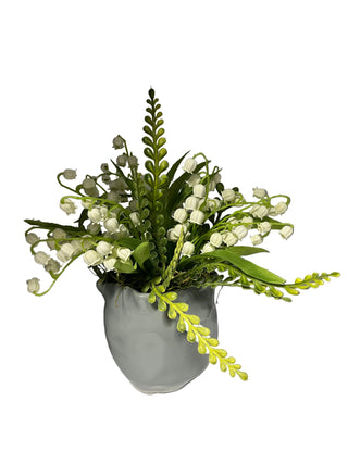 Lily of the Valley in Small Gray Vase white flower ceramic arrangement