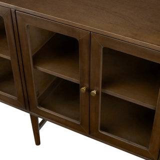 Linsey Four-Door Sideboard brown glass door shelf shelves gold knob