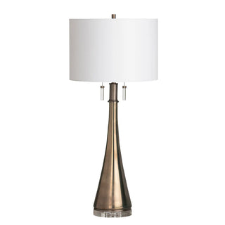 Lira Twin Pull Chain Table Lamp white barrel shade crystal base smoke glass double