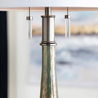 Lira Twin Pull Chain Table Lamp white barrel shade crystal base smoke glass double