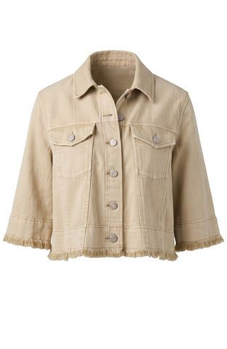 Liverpool 3/4 Sleeve Frayed Flounce Jacket in Light Khaki