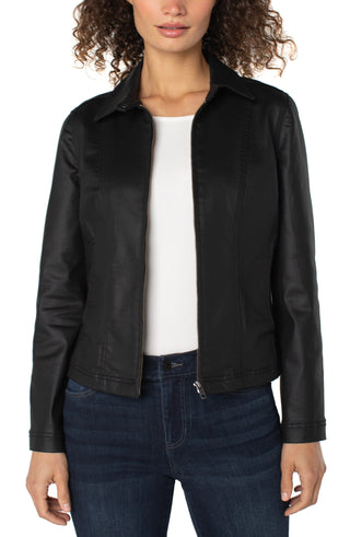 Liverpool 90's Zip Front Coated Jacket in Black