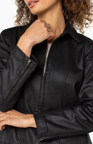 Liverpool 90's Zip Front Coated Jacket in Black