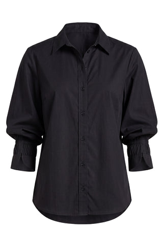 Liverpool Adjustable Sleeve Button Front Woven Top in Black
