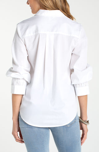 Liverpool Adjustable Sleeve Button Front Woven Top in White