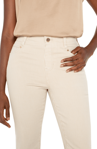 Liverpool cropped, beige and cream striped denim jeans with a back pleat accent 