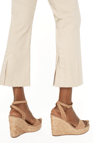 Liverpool cropped, beige and cream striped denim jeans with a back pleat accent 
