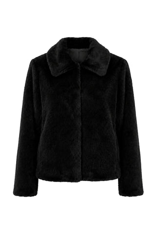 Liverpool Collared Faux Fur Coat in Black
