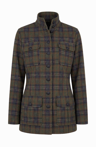 Liverpool Funnel Neck Field Jacket, Olive Plaid