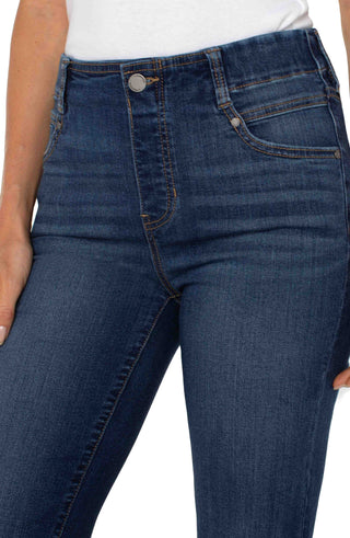 A pair of women's Liverpool Gia Glider crop flare jeans in a Bonelli wash, featuring a mid-rise waist and a bootcut leg.