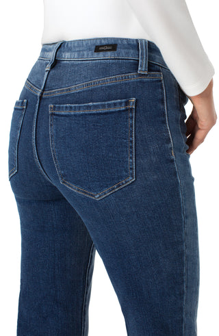 Liverpool Hannah Blue Flare jeans with a visible brand label on a white background. Liverpool Hannah Flare with Blocking Details, Ridgely