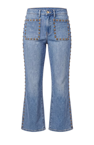 Liverpool Hannah Flare with Patch Pockets and Studs in Bronzed Blue
