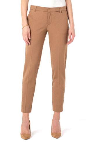 Tan pants worn by a person on a white background. Liverpool Kelsey Trouser in Maple