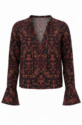 Liverpool Long Sleeve Black & Burgundy Top with Pintuck