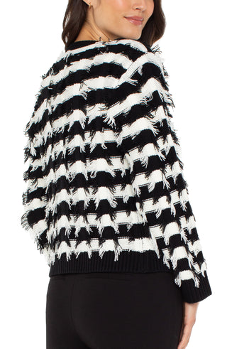 Liverpool Long Sleeve Cardigan Sweater in Black & White Fringe Stripe