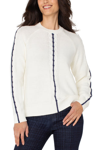 Liverpool Long Sleeve Crew Neck Raglan Sweater in Whisper White & Navy