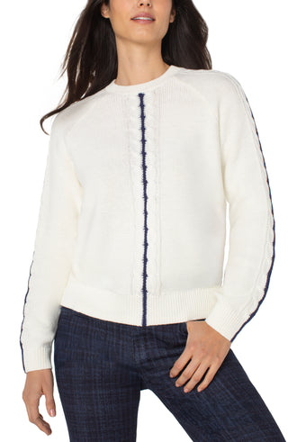 Liverpool Long Sleeve Crew Neck Raglan Sweater in Whisper White & Navy