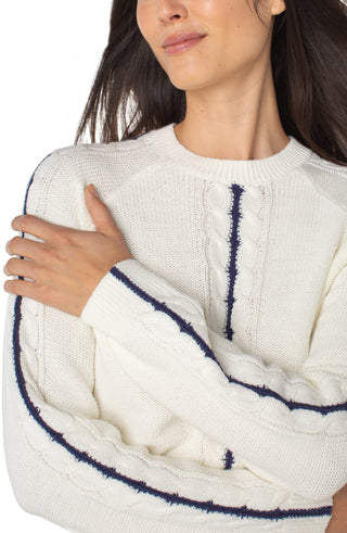 Liverpool Long Sleeve Crew Neck Raglan Sweater in Whisper White & Navy