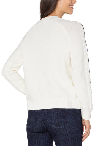 Liverpool Long Sleeve Crew Neck Raglan Sweater in Whisper White & Navy